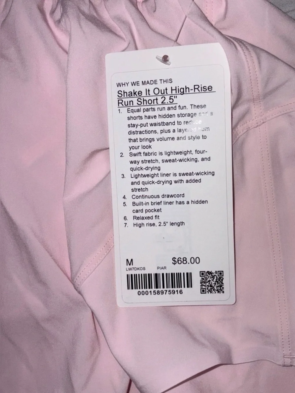 NWT LULULEMON MEDIUM SHAKE IT OUT HIGH RISE RUN 2.5”L SHORT AUTHENTIC PINK PEARL